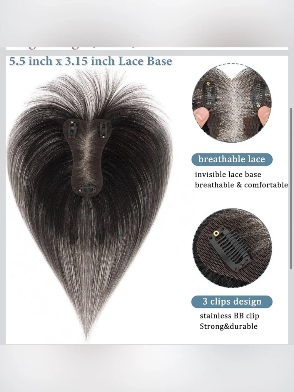 Human Hair Topper With Air Bangs Lightweight Clip In Hair Topper